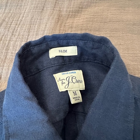 J. Crew Baird McNutt Irish Linen Dark Blue Casual Button-Down Mens Medium Slim - Picture 7 of 14